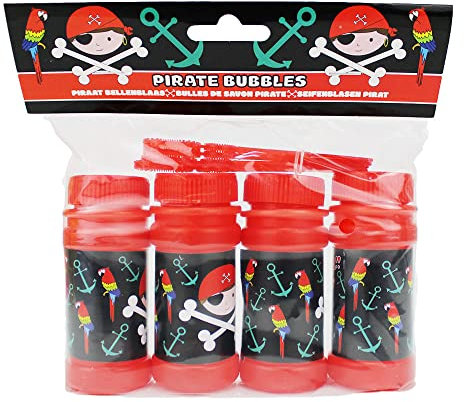 BEMIRO Seifenblasen Piraten 4er Set - 60 ml pro Flasche, Seifenblasen, Seifenblasen Kinder, Seifenblasen Set, Seifenblasen Hochzeit, Seifenblasen Kinder Mitgebsel, Piraten Kindergeburtstag