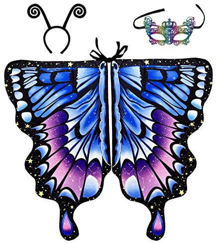 Ailes Papillon Adulte, Deguisement Papillon Femme, Costume Carnaval Deguisement Halloween Adulte Femme, Accessoires Set Cape Papillon Ailes Fee Serre Tete Masque Pour Festival Cosplay Fête (Violet)