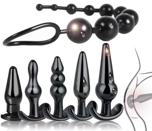 Erotic Toys Silicone Anal Butt Plug Training Set Anal Trainer Sex Toys | Anal Beads Plug Expansion Stimulation Butt Plug Anal Trainning for Couples Women Gay Lesbian 6PCS(Black)