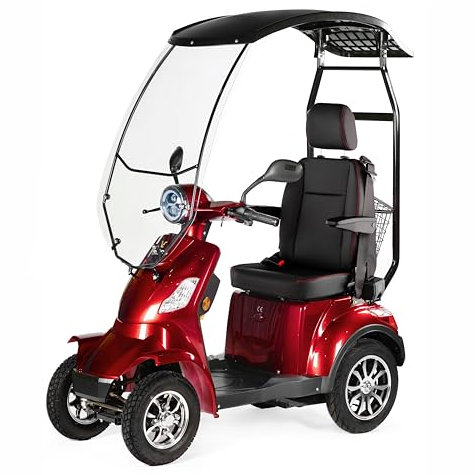 VELECO FASTER LIT-ION mit Dach und Kapitänssitz - 4-Rad Elektromobil - komplett montiert und fahrbereit - herausnehmbarer Lithium-Ionen-Akku - Sicherheitsgurt - Vierrad - Mobilitätsroller (Rot)