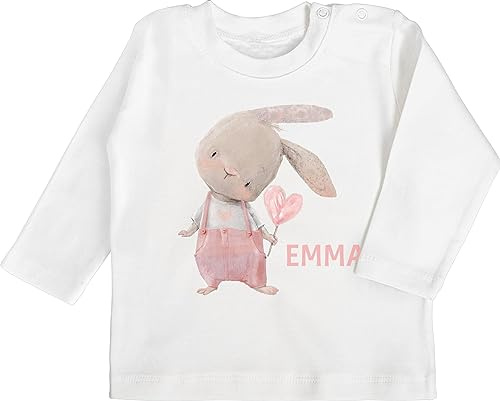 Geschenk mit Namen personalisiert by Shirtracer - Baby Langarmshirt - Süßer Hase Mädchen mit Name personalisiert I Häschen I Rabbit I Langohr I Süße Hasen