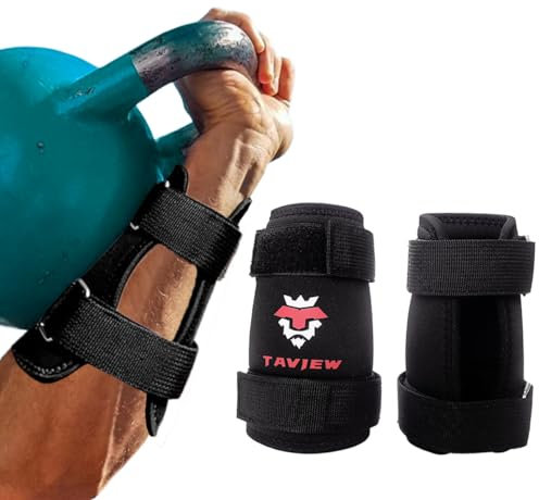 Kettlebell Wrist Guards, verstellbare Riemen für bequeme Passform, 7mm Schutz - deckt Handgelenk und Unterarm ab, auf Haut und Shirt zu tragen, leicht und langlebig (Paar)