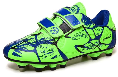 Fotbollsskor Pojkar Flickor Träningsskor Barn Spike Halkfria Andningsaktiva Utomhus Sport Sneakers Unisex 28-37EU, Grön, 36 EU