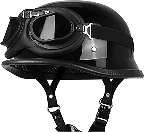 Öppen ansikte, motorcykel, halvhjälm, ECE-godkänd tysk stil, ABS-skal, vintage, öppet ansikte, crusier, hjälm med pilotglasögon, Retro halvhjälmchopper, skoter, krasch, moped, C,M=57-58 cm