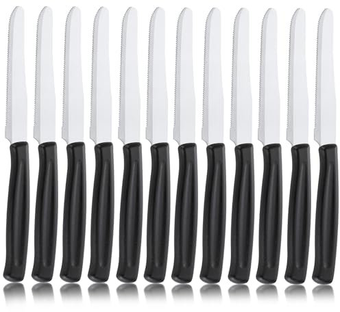 Pleafind Tafelmesser, 12 Stück Frühstücksmesser, Frühstücksmesser mit Wellenschliff, Messer aus Edelstahl, Steakmesser, Brötchenmesser, Vespermesser, ergonomischer Griff, spülmaschinenfest