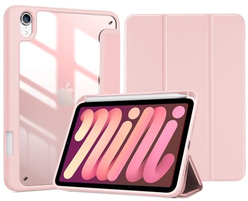 ProCase Smart Case for iPad Mini 7/6 8.3 -Pink | Protective Cover with Pencil Holder for iPad Mini 7th A17 Pro 2024 / Mini 6th 2021