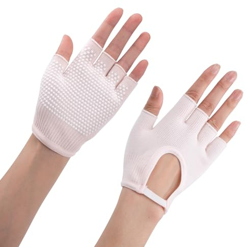 Guanti di Pilates Comodamente Guanti Antiscivolo Yoga Traspirante Con Punti Silicone Guanti Senza Dita Palestra Donna Adatto per Pilates, Danza, Yoga Rosa