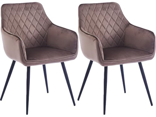 Set 2 Sedie per Sala da Pranzo con Braccioli, Poltroncina Rivestimento in Velluto, Sedie Ergonomiche, Poltrona Imbottita Camera da letto, Casa, Sala d'Attesa, Soggiorno, Design Moderno (Marrone)