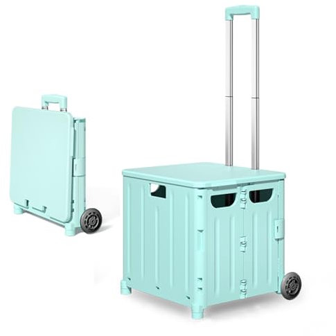 NISMIA Einkaufstrolley treppensteiger klappbar, transportbox fahrbar mit teleskopgriff, einkaufstrolley mit Deckel, einkaufskorb rollbar einkaufswagen,Grün,2 Wheels
