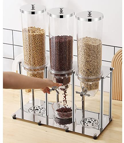 Dry Food Dispenser - Self Serve & Refillable Stainless Steel - 10.5L Triple Control Container for Cereal, Nuts, Candy, Snacks - Convenient & Durable Single Control Option