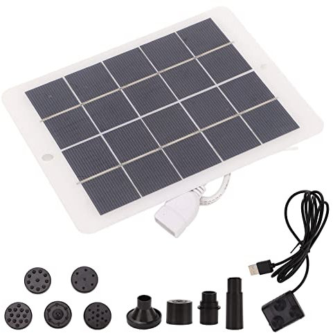 Kit de Fontaine Solaire DIY, Pompe à Eau Submersible sans Balais DC, Fontaine Extérieure avec Panneau Solaire 3 W 5 V, 6 Buses pour Aquarium, étang, Bain d'oiseaux