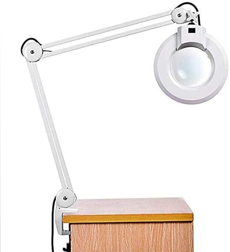 Magnifying Glasses Magnifier, Folding Magnifier,Adjustable Swivel Arm 8X Magnifying Glass Table Light with C for Beauty Skincare Manicure Nail Tattoo Salon with Glass Lens and Bench