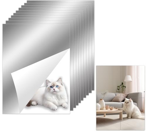 Mulomir 10 Stück Rahmenloser Wandspiegel, Flexibler Spiegel, Selbstklebende Fliesenspiegel, Nicht Glas DIY Acrylic Wanddekoration Dekospiegel für Heimdekoration (15x20CM, 0.2MM)