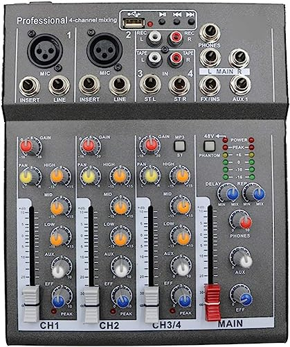 ZIJINGY Mesas de Mezclas de Estudio, Mezclador de Karaoke Profesional 4 Canales Audio de Estudio DJ Consola de Mezclas Amplificador Mini micrófono Digital Mezclador de Sonido Tarjeta de Sonido
