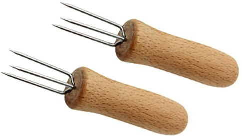 KITANDOVE Lot De 2 Fourchettes à Fruits En Acier Inoxydable Avec Manche En Bois Et Fourchettes à Maïs Pour Usage Familial Et Extérieur