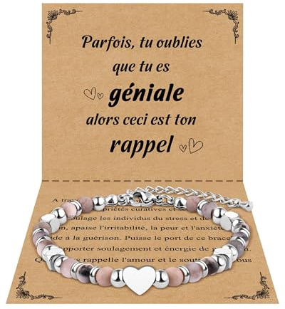 CheersLife Cadeau Fille 7 8 9 10 11 12 ans - Bracelet Femme Ado Amie Amour Pierres Rose Naturelles Original Cadeaux Anniversaire - Bracelet Maman Fille Sœur Fete des Meres Cadeau Maitresse D'école