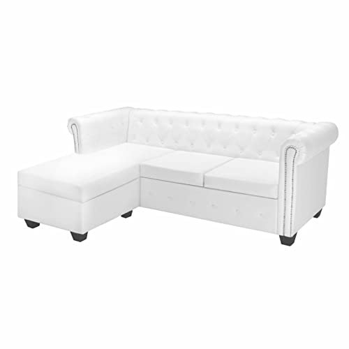 Sufrk Chesterfield-Sofa L-Form Kunstleder Weiß Schlafsessel Mit Bettfunktion Schlafsofa Klein