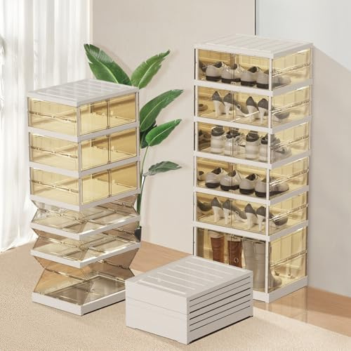 zapatero plegable con puertas 6Tier 12 pares de alto organizadores de zapatos de plástico para el armario, caja de almacenamiento de zapatos transparente, gran zapato estante con puerta magnética