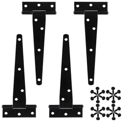 Zydiwo 4 Pièces Charnières Lourdes en T Charnière de Porte en T Noir avec Vis pour Porte de Remise Clôture en Bois Porte de Jardin Fenêtre (8 pouces)