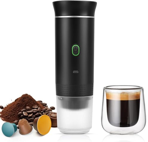 Weinsamkeit Macchina da caffè portatile, macchina da caffè elettrica per campeggio, riscaldamento con un clic, macchina da caffè da viaggio, 12 V, mini macchina da caffè con caffè macinato e capsula
