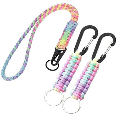 CUEMOON 3 Stück schlüsselanhänger geflochten Paracord Lanyard für Ausweise, schlüsselband bunt schlüsselanhänger für Outdoor, Camping,Wandern