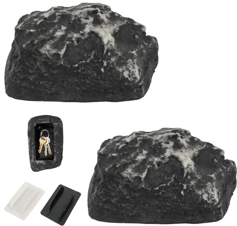 2 escondites para llaves de piedra artificial, piedra falsa decorativa, caja fuerte para llaves, impermeable, con compartimento secreto, resistente a la intemperie para jardín, patio, exterior