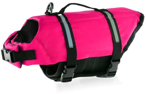 FANSU Hundeschwimmweste, Hunde Schwimmweste mit Rettungsgriff-Rettungsweste für Hunde -Verstellbare Größe zum Schwimmen, Surfen, Bootfahren (M,Heißes Rosa)