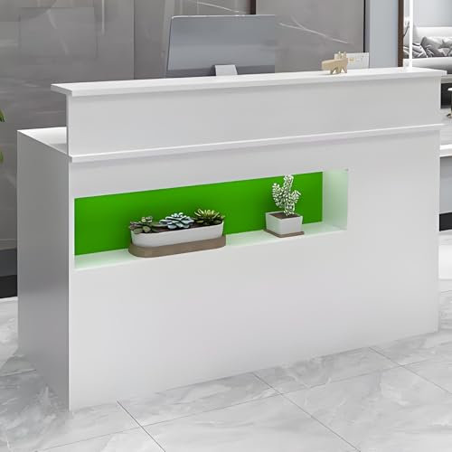Snaweo Kleiner Empfangstheke, Rezeptionstheke mit LED-Leuchten, Tresen mit Schubladen, Steh-Empfangstresen, Rezeptionstisch für Supermarkt, Convenience Store, Hotel(Green,120cm/47in)