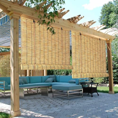 Bambusrollo Wetterfest Aussen Schilf Vorhang Mit Heber Balkon Rollo Sichtschutz Bambus Rollos Für Fenster 100x120 150x180 160x200 180x200cm Sonnenschutz Rollo Bambus Rollo Jalousine Mit Haken