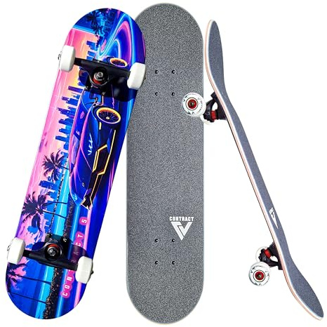 CONTRACT 5 Komplett Skateboard Miami Boulevard - für Kinder und Jugendliche - 7-lagiges Ahornholz Deck - Medium Concave Standard Popsicle Shape - für Anfänger, Profis, Mädchen & Jungs