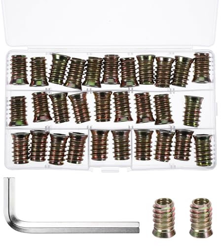 Lot de 30 écrous à visser M10 avec clé hexagonale, manchon fileté M10 x 25 mm, insert fileté hexagonal galvanisé pour bois