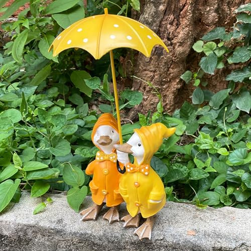 Yarteim Gartendeko Für Draußen Ente,Garten Deko Ente Figuren,Ente mit Regenschirm Harz Statue,Tiere Ornament Gartenfigur Für Außen,Miniteich Deko Bauernhof Balkon Wohnzimmer Office Topfdekorationen