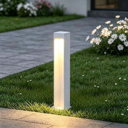 Mai & Mai Wegeleuchten Außen Strom 40mm Pollerleuchte IP65 3000K | Gartenlampen für Draußen Strom, 5W Außenleuchte Stehlampe für Gartenweg, 6x6x40cm, Sandweiß, BaldersLights