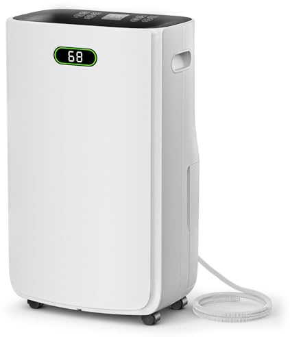 Quiniver 50㎡ 20L/Day Dehumidifier with Drain Hose - for Home, Basement, Damp & Laundry, Large 6.5L Water Tank, 4 Modes Operation Auto Shut-off, 24H Timer, Child Lock, Auto Defrost, Quiet Operation