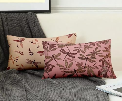 Funda Almohada 30 x 50 cm Juego de 2 Lila Funda Cojin LibéLula Patrón Cojin Rectangular con Cremallera Invisible Doble Cara Estampad Diseño para Decoracion Hogar Otoño Salon, Regalo -ly250830E0P