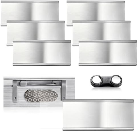 Hainue 6 PCS Badges Nominatifs Magnétiques en Aluminium,Badge Aimanté 72 mm x 31 mm avec Épingle et Clip de Poche,Porte-Badges Avec Double Aimant Puissant, pour les Expositions,le Restaurant,l'école