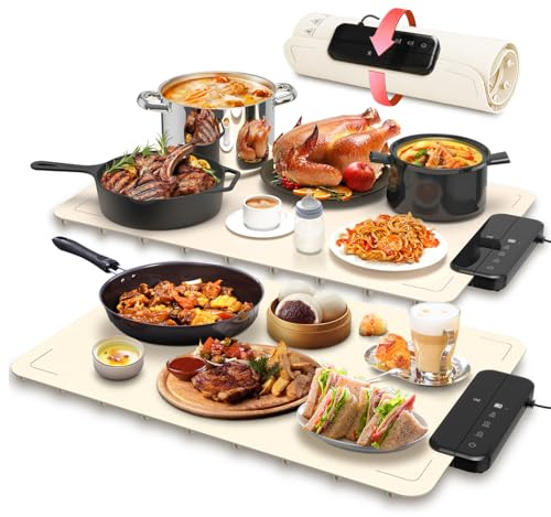 2PCS Food Warming Mat ZAPLIT Elektrische Warmhalteplatte aus Silikon für Speisen | 6 Temperaturstufen (40–100°C), Timer & Kindersicherung | Tragbare Wärmematte für Buffet, Party & Küche