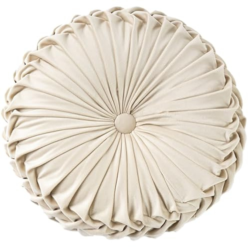 JORTUIO Rundes Dekorativen Kissen, Samt-Meditationskissen Rundes Radform Kissen 35cm,Wird Für Wohnzimmer Sofa, Bett,Stuhl,Boden,Auto, Schlafzimmer(Beige,D: 38cmx10cm)