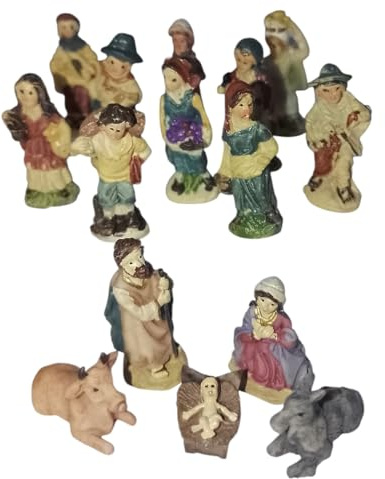 COSE DA CASA 15 Pezzi Mini Natività completa di pastori per Presepe piccoli cm 3,5 Personaggi statuine pastorelli Decorazione Natalizia Miniature