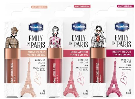 Vaseline x Emily in Paris Lip Oil Mix Pack, getönter Lipgloss für vollere Lippen, (Multicolor - Mix Pack)