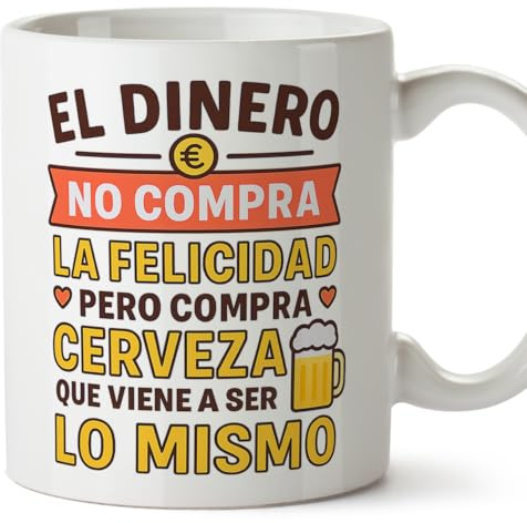 MUGFFINS tazas originales para regalar | tazas divertidas para regalar con frase El dinero no compra la felicidad pero compra cerveza en Español | humor, graciosas | comida v1
