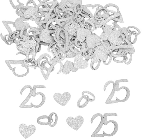 100pcs 25th Wedding Anniversary Confetti, Silver Glitter Table Scatter Decorations for 25th Anniversary Party Supplies