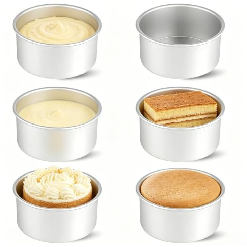 DHSWNNG 4 inch Cake Tin, 6 PCS Aluminum Cake Pan Round Non-Stick Layer Cake Bakeware Cakes Baking Pan for Party Wedding Festival