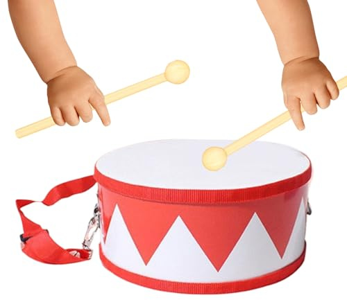 Kindertrommel - Pädagogisches Musikinstrument | 15 cm Verstellbarer Trageriemen Holztrommel - Für 2-5 Jährige Und Mädchen, Schüler, Geburtstag, Kindergarten, Spielzimmer