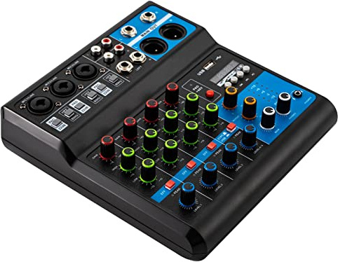 Mini audio DJ Mixer a 5 canali, sistema di console con alimentazione phantom da 48 V, interfaccia USB/Bluetooth DJ registrazione mixer stereo per studio, Live Show, feste