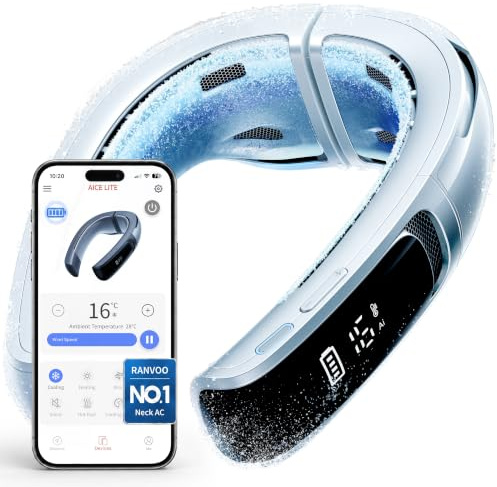 RANVOO AICE LITE MAX 2026 Condizionatore per collo con IA Raffreddamento Rapida Reale, Ventilatore da Collo Ricaricabile 6000 mAh, Flusso D'Aria a a 720°, Regalo Estate Ideale per Mamma, Bianco Pile