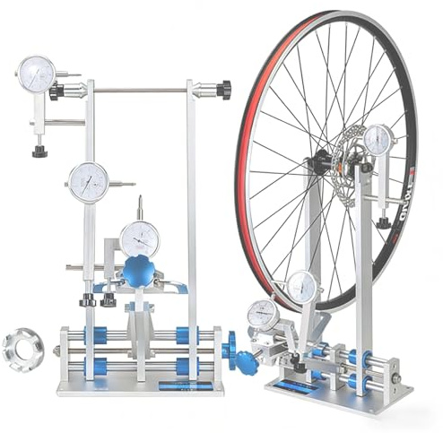 Fälgriktställ för Cykel, Professionell Hjulriktningsreparation med 3 Precisionsmätare och Eker nyckel i Flera Storlekar, Justerbar Navbredd 55-200 mm, Passar Hjul 16-29 Tum(Blue)