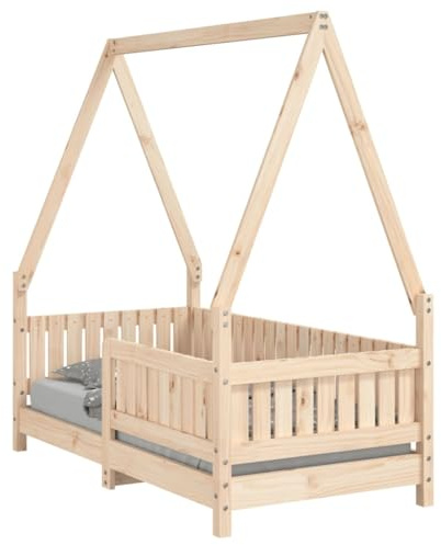 Cama infantil de madera maciza de pino de 70 x 140 cm, con somier, peldaños y espacio de almacenamiento, convertible, protección contra caídas, para niñas y niños, adecuada como cuna y muebles de