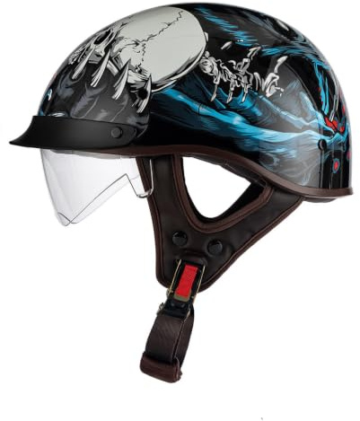 Casco Mezzo Da Motociclista Caschi Jet E Demi-Jet Retrò Con Visiera Omologato DOTECE Aperto Casco Scodella Portatile Elmetto Moto Per Adulti Uomini Donne Caschi Cromwell H,L:59-60CM