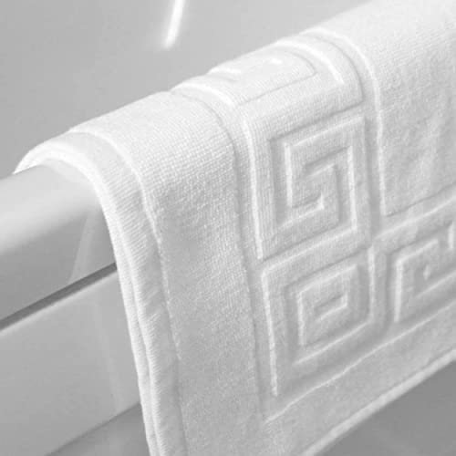 Sleep and Beyond Egyptian Cotton 750 GSM Greek Key Pattern Bath Mats for Bathroom (White, 2 Pack)